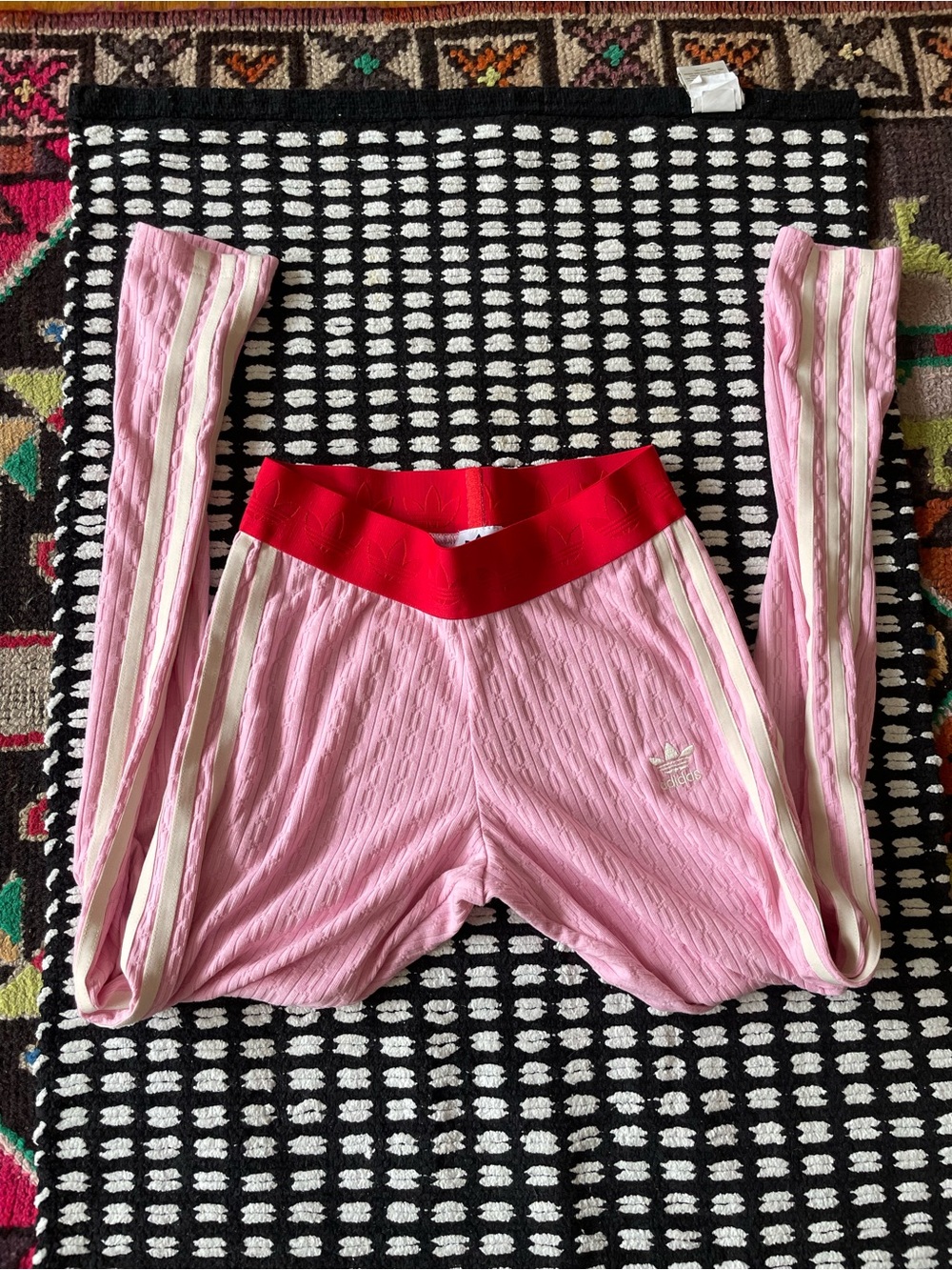 adidas Pink Cable-Knit Track Pants with stretch cotton feel fabric, retro!